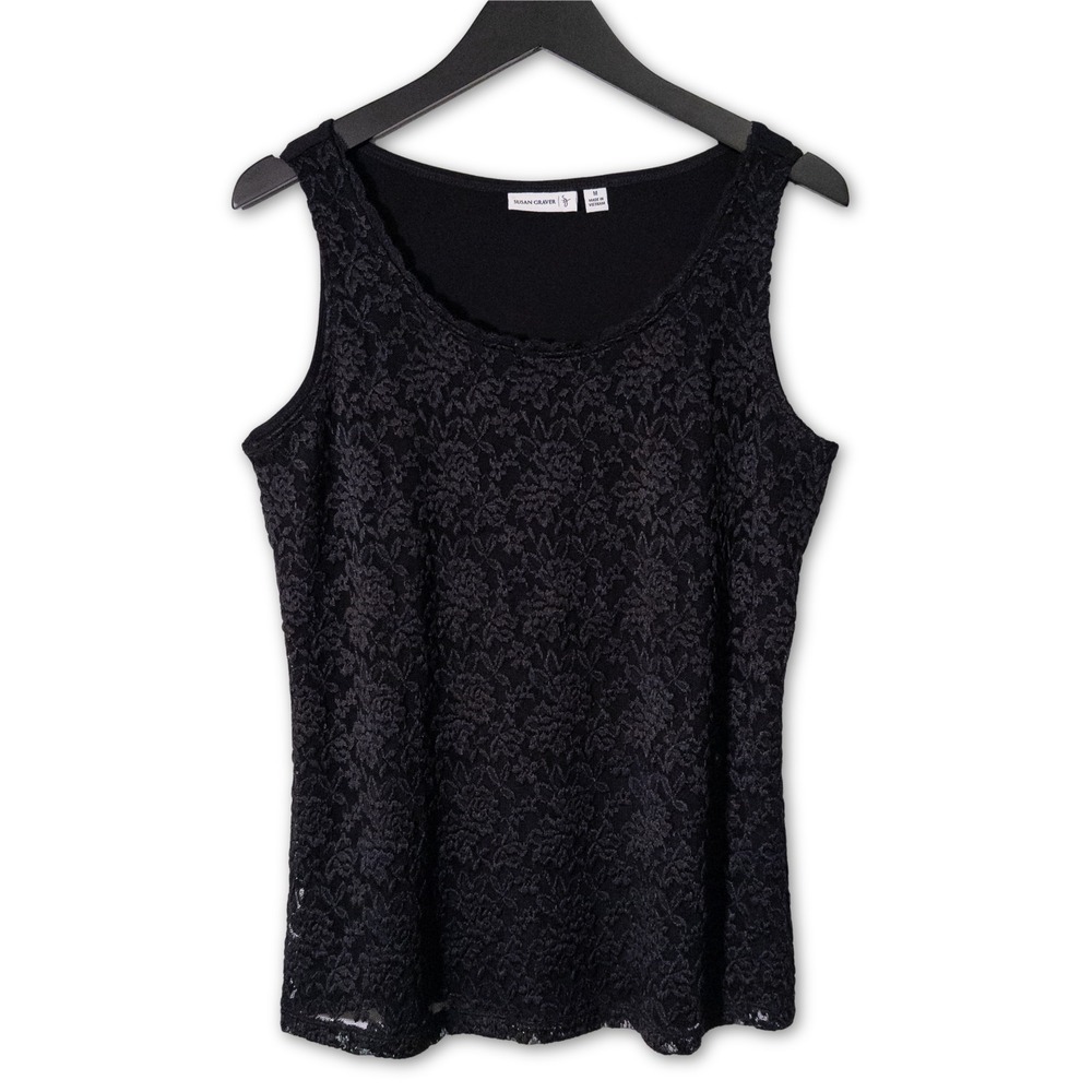Susan Graver Black Lace Tank Top Sleeveless Layering Top Medium Whimsygoth Goth